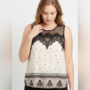 Maurices Cream & Black Lace Trimmed Plus Dizec Sleeveless Camisole size:3X